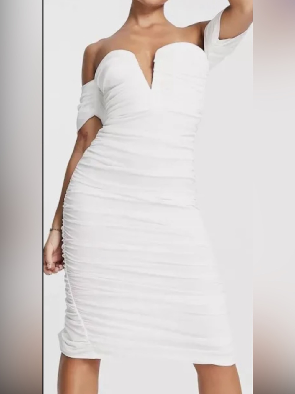 ASOS Design White Ruched Bandeau Mesh Dress Size US 8